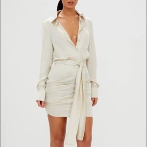 Champagne Satin Ruched Shirt Dress